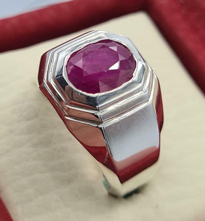Pre-owned Handmade Mens Ruby Ring Unheated Untreated Afghanistan Rubis Jewelry Gift For Him Ruby In Pink