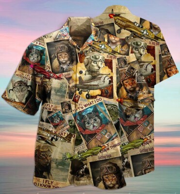 Cat Amazing Pilot Hawaiian Shirt, Soft Hawaii Shirts, 3D Hawaiian Aloha Shirt