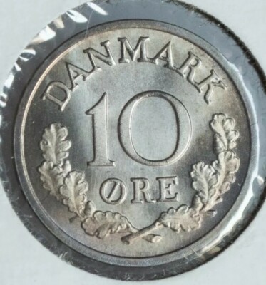 Toned 1970 Denmark 10 Ore Gem BU Frosted Coin Y-69