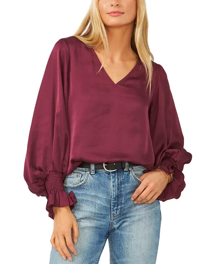 売れ筋商品|||ヴィンスカムート カットソー トップス レディース Women's Puff-Sleeve V-Neck Top Denim Navy Dolores Long Sleeve Blouse - Blue | Levi's® US