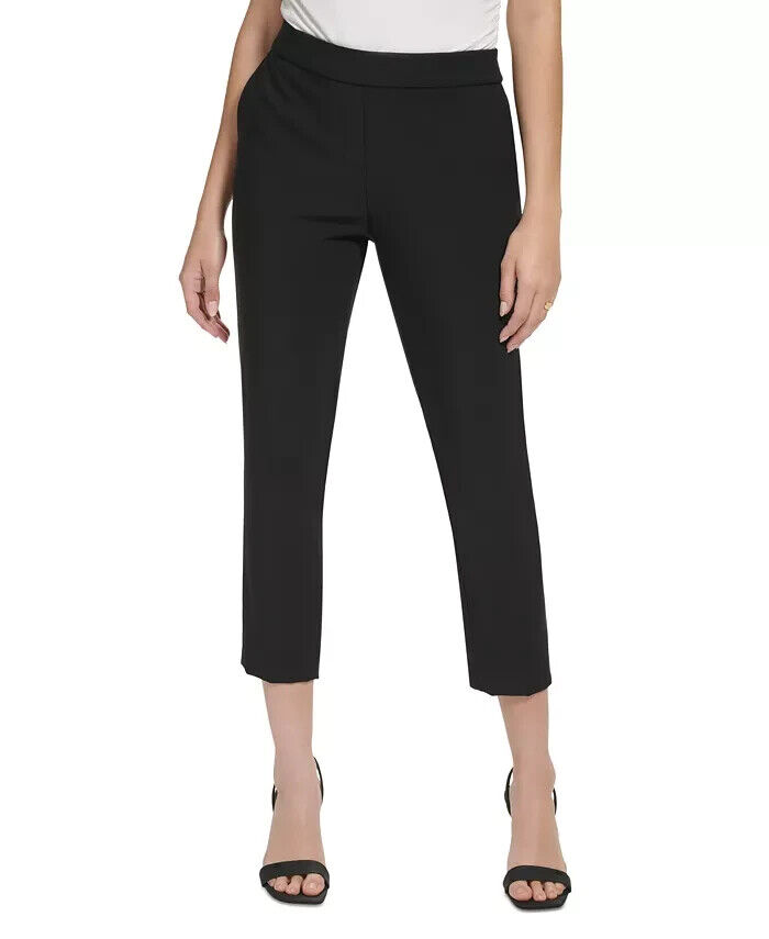 Calvin Klein X-Fit Cropped Slim Leg Pants Women's 0 Black Solid Elastic Waist - Picture 1 of 17