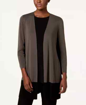 EILEEN FISHER Tencel Colorblocked Gray Black Open Long Knit Sweater Cardigan  S