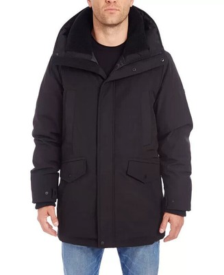 Vince Camuto Men's Parka With Sherpa Lined Hood Trim Jacket Black-2XL