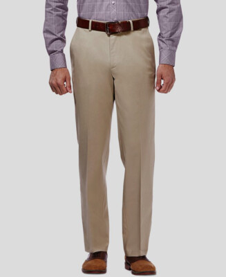 $70 Haggar Men's Beige Classic Premium Straight Khaki Pants Size 34W-34L