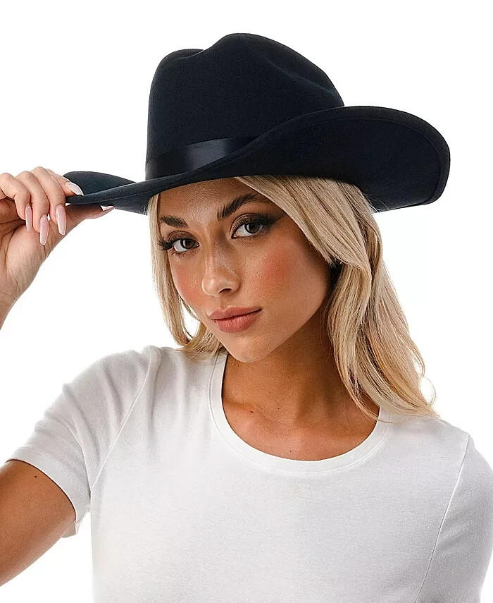 Marcus Adler Wool Short-Brim Cowboy Hat with Satin Trim Women's OS Black - Picture 1 of 14