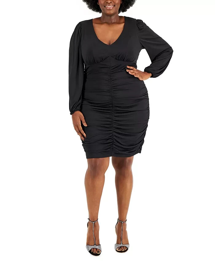 Emerald Sundae Trendy Plus Size Ruched Bodycon Dress Women's 18 Black Back Zip - Picture 1 of 17