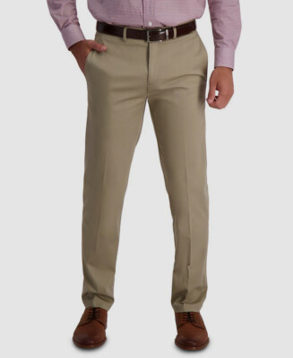 $70 Haggar Men's Beige Stretch Twill Premium Straight Khaki Pants Size 34W-34L