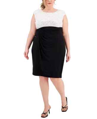 CONNECTED APPAREL Women's Black Lace Metallic Knee Length Sheath Dress NWT 24W