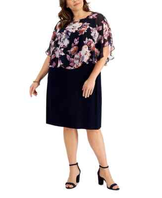 Connected Women's Plus Size Printed Popover Sheath Dress Blue Floral NWT sz 24W