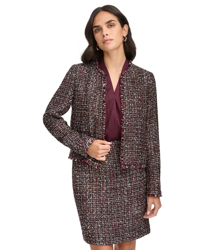 Calvin Klein Tweed Open-Front Wool Blend Blazer Women's 12 Multi Long Sleeve - Picture 1 of 18