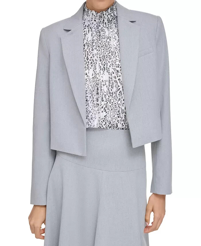 Calvin Klein Petite Cropped Open-Front Blazer Womens 2P Gray Heather Long Sleeve - Picture 1 of 16