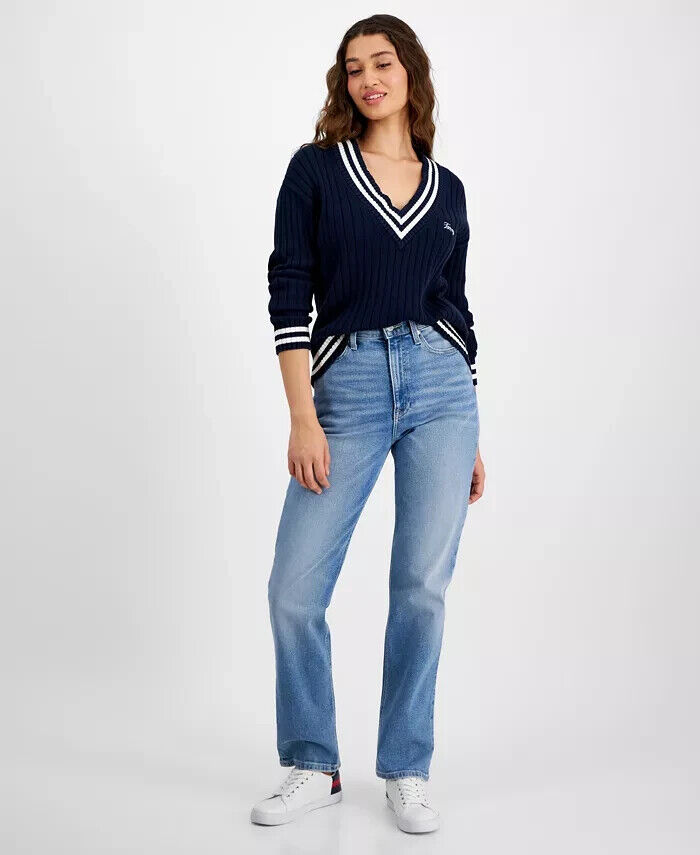Tommy Jeans Julie Straight-Leg Button-Waist Jeans Women's 32/28 Denim Light - Picture 1 of 19