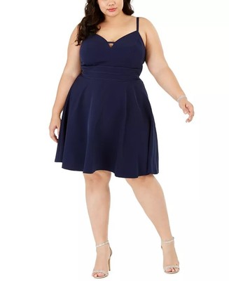 City Studios Women's Plus Size Sweetheart Dress Navy Size 24W