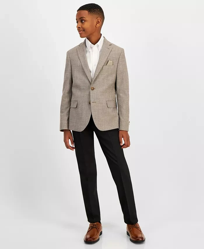 B By Brooks Brothers Classic Stretch Suit Jacket Big Boys 16R Brown/Cream L/S - Picture 1 of 18