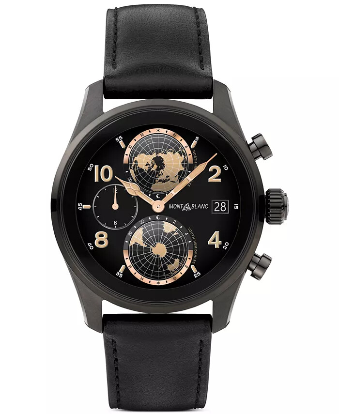 Pre-owned Montblanc Men's Summit 3 Black Leather Strap Smart Watch 42mm