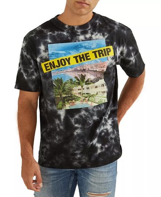 Guess Men's Organic Cotton Enjoy The Trip Graphic Tie-Dye T-Shirt Jet Black-XL