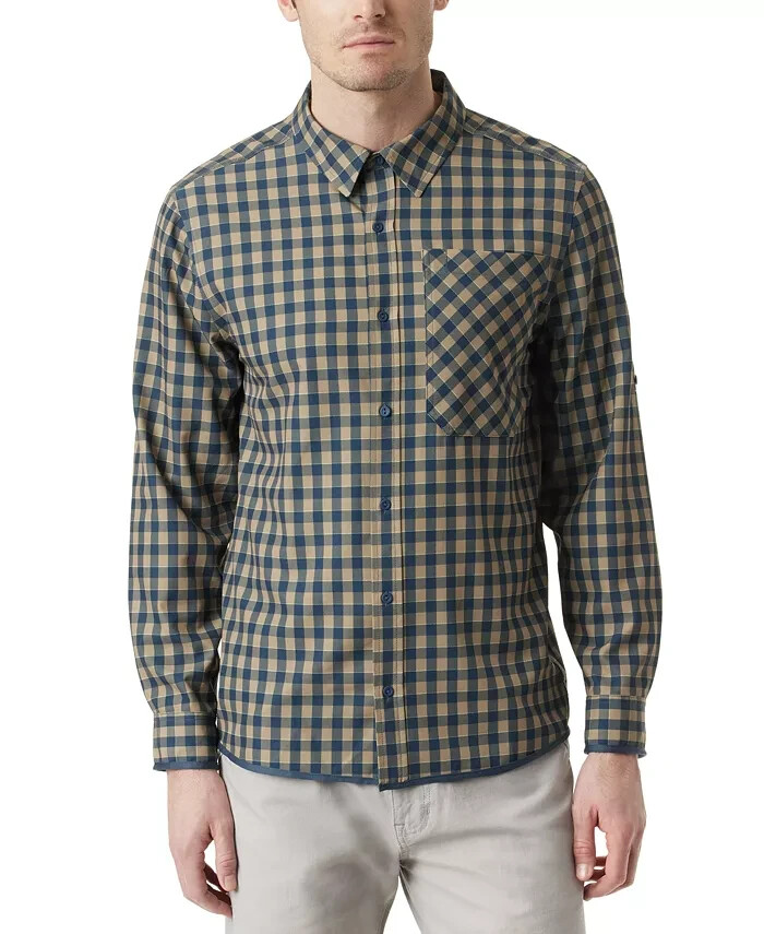 BASS OUTDOOR Cool Plaid Long-Sleeve Shirt Mens S Kelp Small Buffalo Patch Pocket - Picture 1 of 19