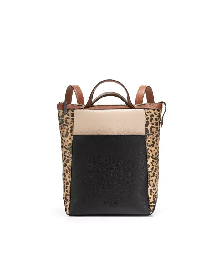 COLE HAAN GRAND AMBITION CONVERTIBLE BACKPACK BLACK LEOPARD