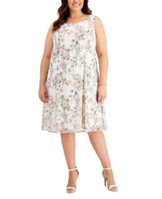 Connected Apparel Plus Size Floral Print Chiffon Midi Dress Women's sz 18W New