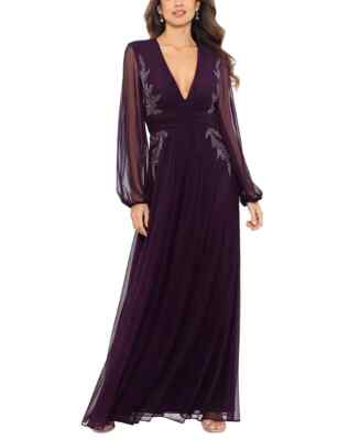 Betsy & Adam V-Neck Embroidered Chiffon Gown MSRP $299 Size 8 # 12B 1798 Pr