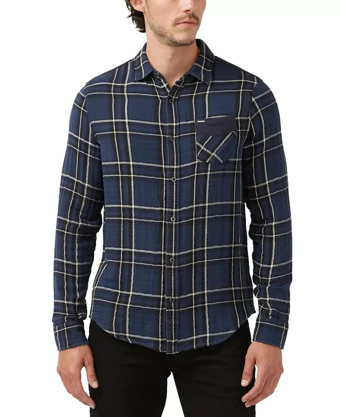 Buffalo David Bitton Sujay Plaid Long Sleeve Shirt Men's S Whale Patch Pocket - Picture 1 of 19