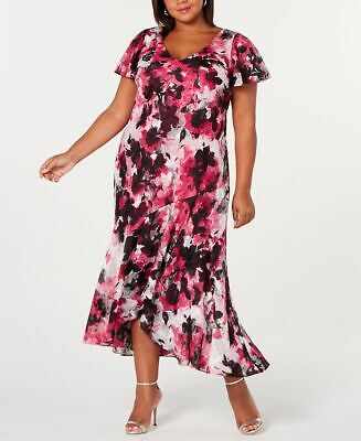 Alex Evenings Women's Plus Printed High Low Dress Pink Size 14W