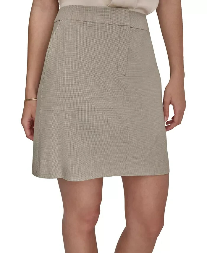 DKNY Zip-Front Slant-Pocket Mini Skirt Women's 16 Light Fatigue/White Hook & Bar - Picture 1 of 13