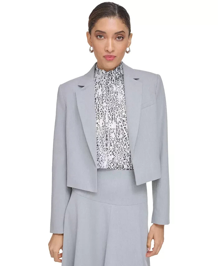Calvin Klein Petite Cropped Open-Front Blazer Womens 8P Grey Heather Long Sleeve - Picture 1 of 16