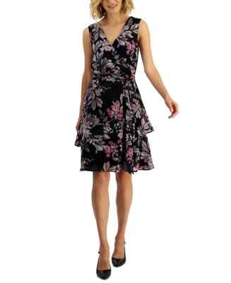 Connected Apparel Womens Floral Print Party Wrap Dress Size 12