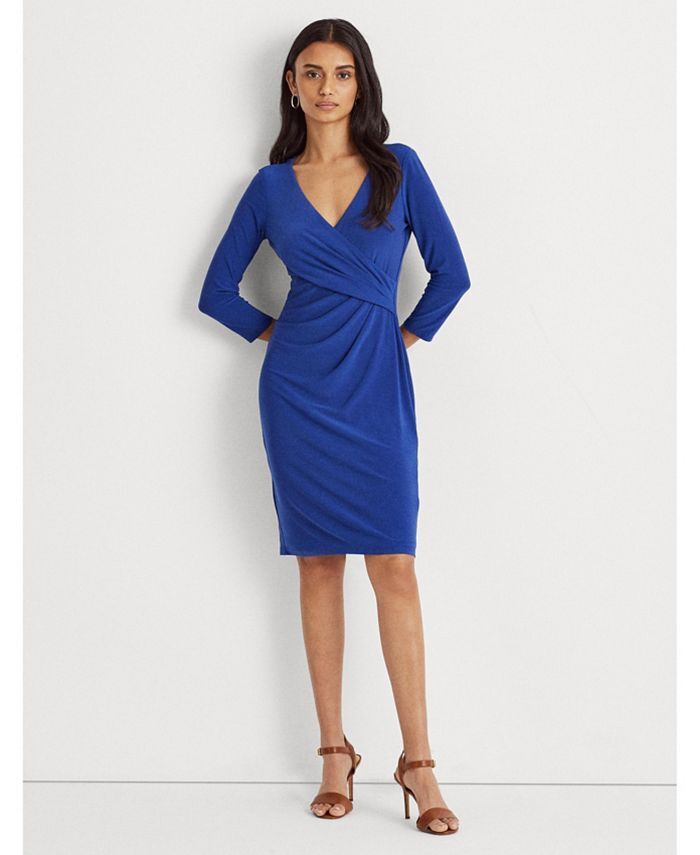 LAUREN RALPH LAUREN Wrap-Front V-neck Jersey blue dress size
