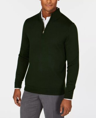 Club Room Mens Regular Fit Quarter Zip Sweater Ivy Green Large Merino Wool