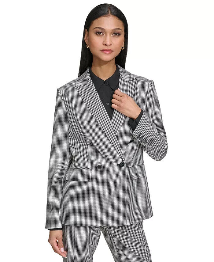 Karl Lagerfeld Houndstooth Double-Breasted Blazer Women's 2 Black/White L/S - Picture 1 of 14