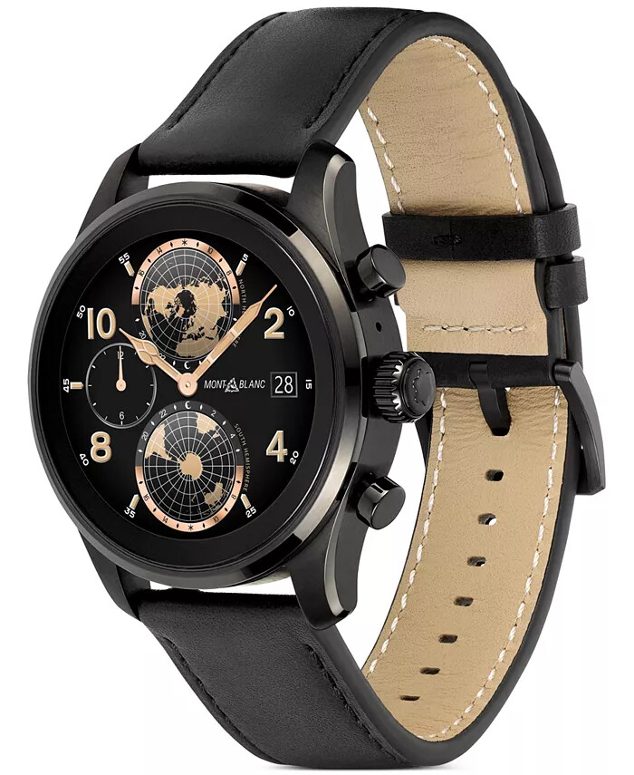 Pre-owned Montblanc Men's Summit 3 Black Leather Strap Smart Watch 42mm