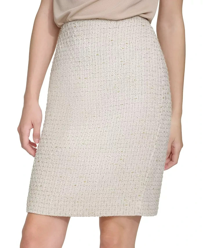Calvin Klein Petite Tonal Tweed Pencil Skirt Women's 4P Nomad Multi Back Zip - Picture 1 of 16