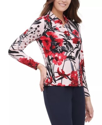 NEW TOMMY HILFIGER  PINK FLORAL CAREER SHIRT BLOUSE SIZE XL  