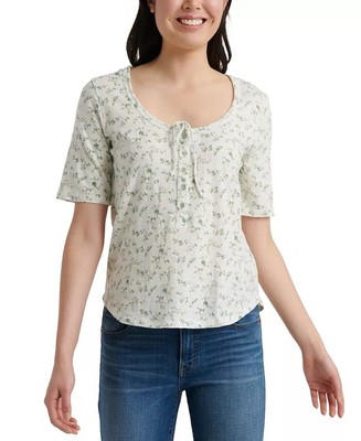 Lucky Brand Women's Tie Neck Floral Top White Size X-Small