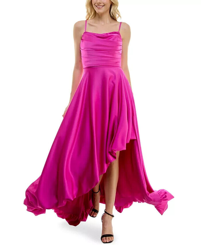 Taylor Asymmetric Sleeveless Satin Gown Women's 10 Magenta Back Zip Closure - Picture 1 of 17