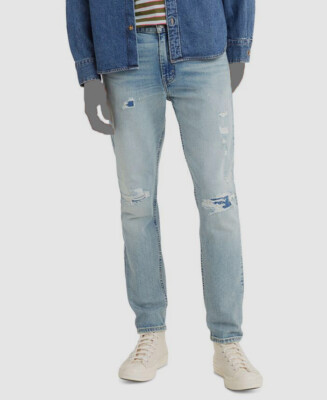 $70 Levi's Mens Blue 512 Distressed Performance Tapered Jeans Pants Size 34W-34L