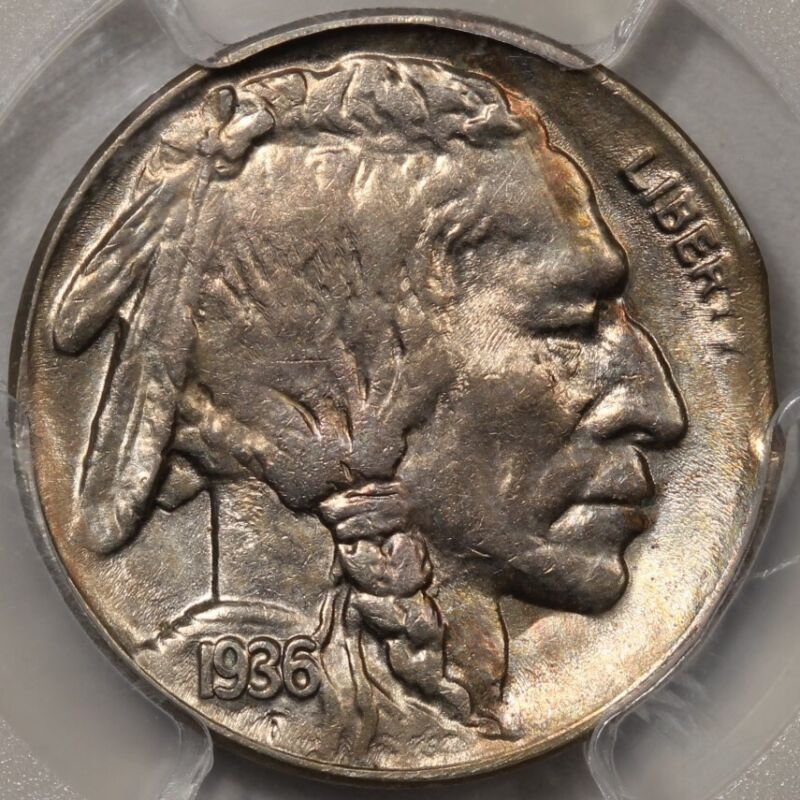 1936 Buffalo Nickel - Mint Error, 2% Clipped Planchet - Pcgs Au-58