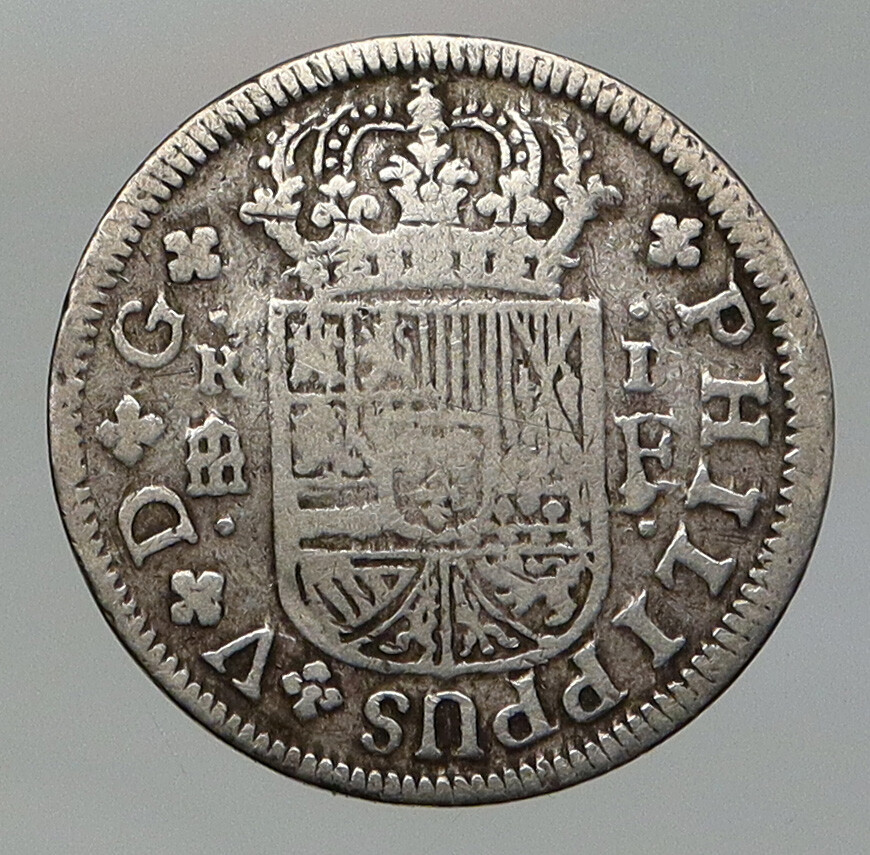 1721年F スペイン 1 リアル 銀貨　　フィリップ5世 1721 F SPAIN Spanish King FELIPE V Philip Antique OLD Silver