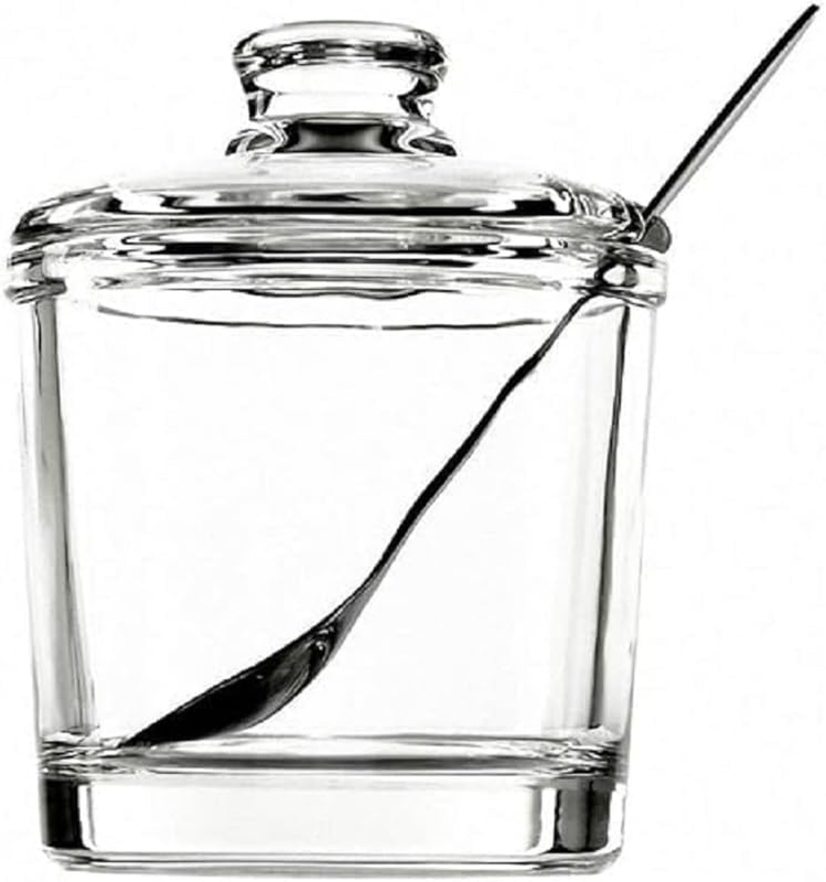 Classic Clear Glass Sugar Bowl Set with Lid Serving Spoon Salt Pot Pepper Storag