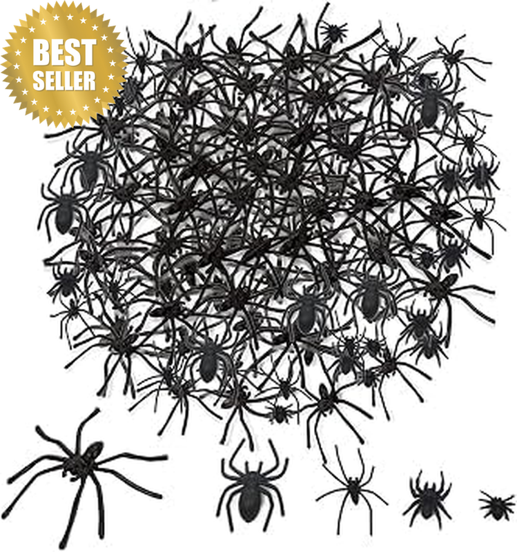 Halloween Fake Spiders, 120 Pieces, 5 Sizes, Black, Realistic Spooky Mini Spider