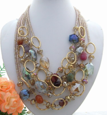 lady jewelry 6 Strands Multi color Agate Crystal Necklace 20'' free shipping