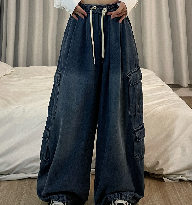 Men's Baggy Denim Pants High Waist Stretch Wide Leg Jeans