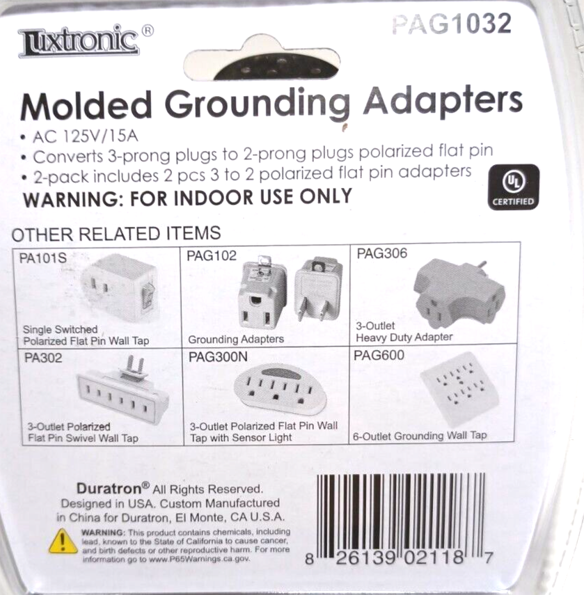 2 PC. 3 PRONG TO 2 PRONG PLUG AC 125V/15AMP