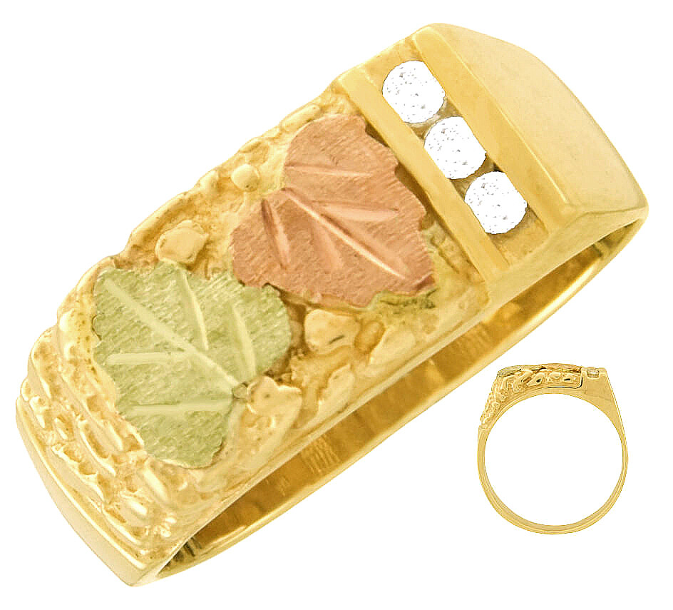 Pre-owned Black Hills Gold 10k  Mens Ring With 3 Diamond Size 10 - 14 In White/colorless