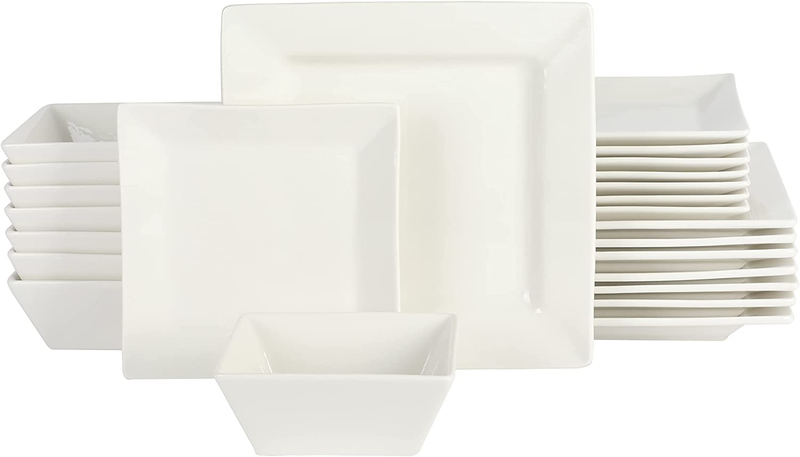 Square Porcelain Chip Scratch Resistant Dinnerware Set White Service for 8 24Pcs