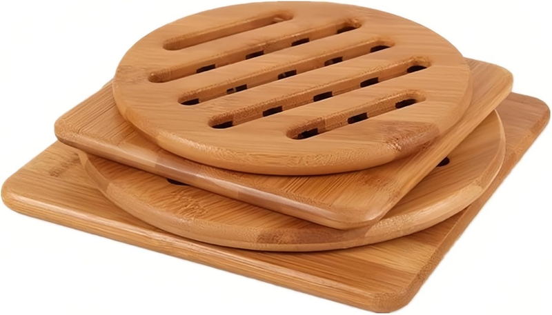 Hot Pads Trivet,Table Solid Bamboo Wood Trivets for Hot Dishes and Pot with Non-