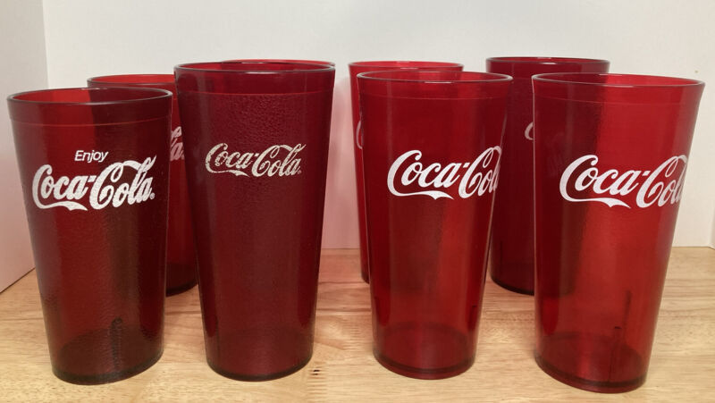 8 Assorted Red Plastic Coca-Cola Restraurant Tumblers 