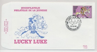 Belgien LUCKY LUKE &JOLLY JUMPER-1st TagBrief 1990 FDC-COMICS-von TINTIN Magazin